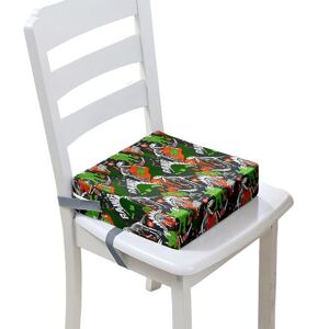 FANSU Baby Toddler Booster Seat Cushion Square, Cartoon Dinosaur Print Kid Dismountable Heightening Dining Chairs Pad Washable Thick Highchair Booster Cushion Mat (12.6x12.6x3.1inch,Green Orange)