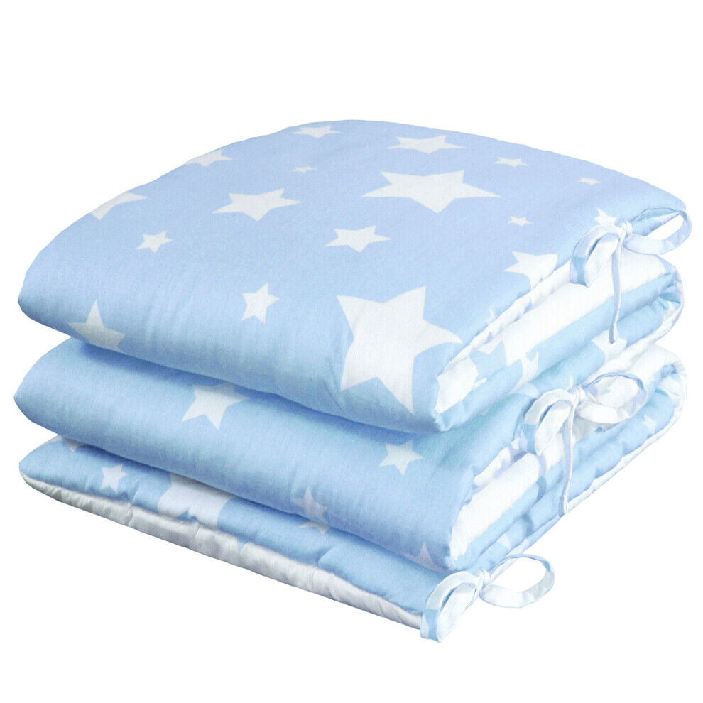 Nimsay Home (Stars - Blue, 190cm Half Cot Bed) Crib Cot Bed Bumper Soft Padded Quilted Liner