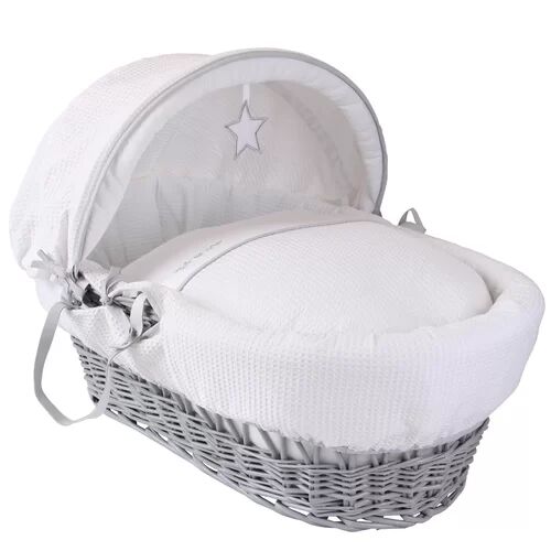 Clair De Lune Silver Lining Moses Basket with Bedding Clair De Lune Colour: White Grey  - Size: 50cm H X 120cm W X 30cm D