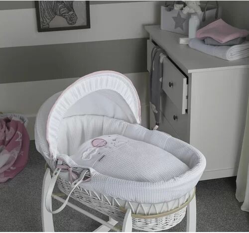 Clair De Lune Over the Moon Moses Basket Clair De Lune Colour: White/Pink  - Size: