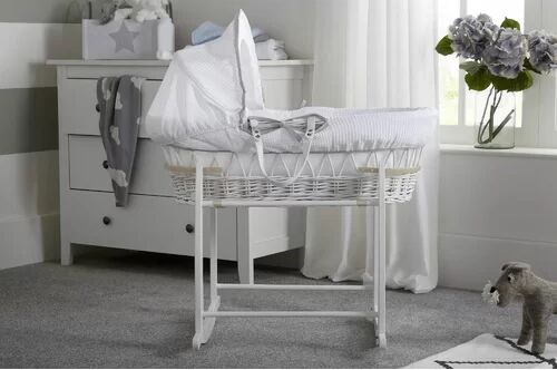 Clair De Lune Over the Moon Moses Basket Clair De Lune Colour: White/Grey  - Size: 30cm H X 68cm W X 27cm D