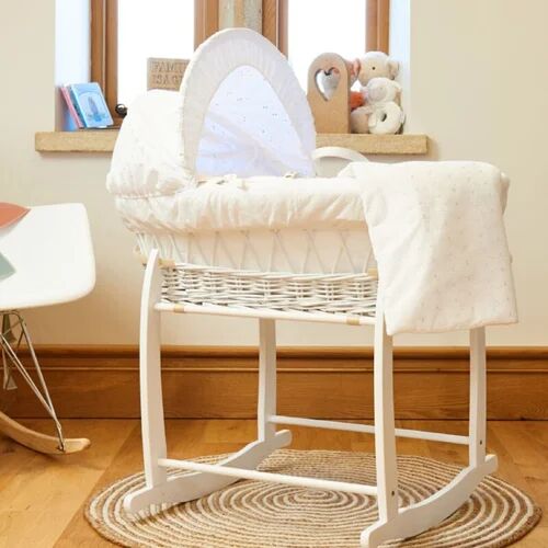 Clair De Lune Broderie Anglaise Wicker Moses Basket with Bedding Clair De Lune  - Size: