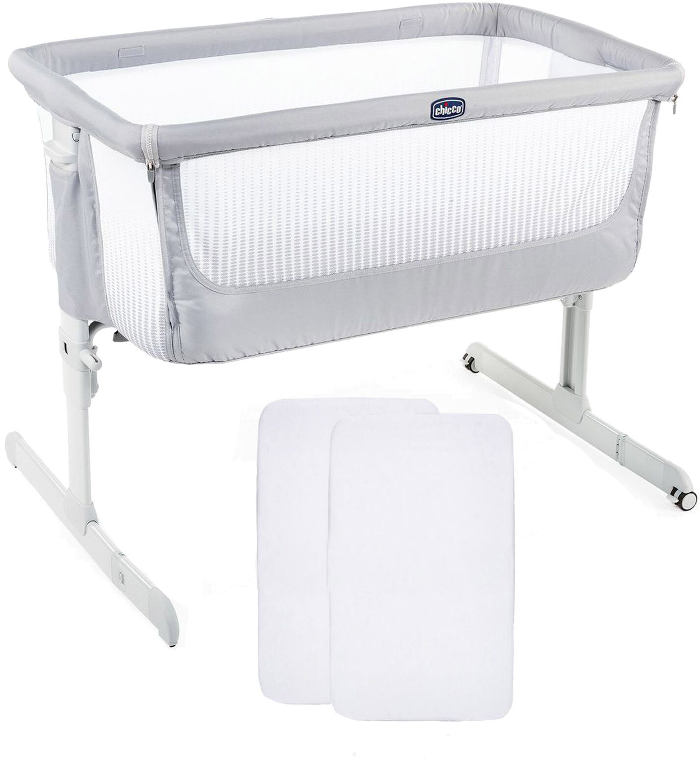 Chicco Next2Me Air Bedside Crib With 2 Fitted Sheets - Stone Grey