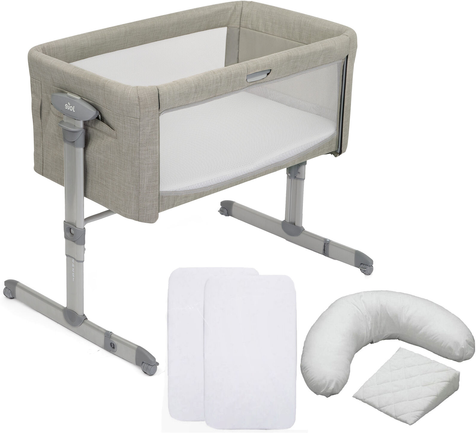 Joie Roomie Glide 5 Piece Bedside Crib Nursery Bundle - Almond