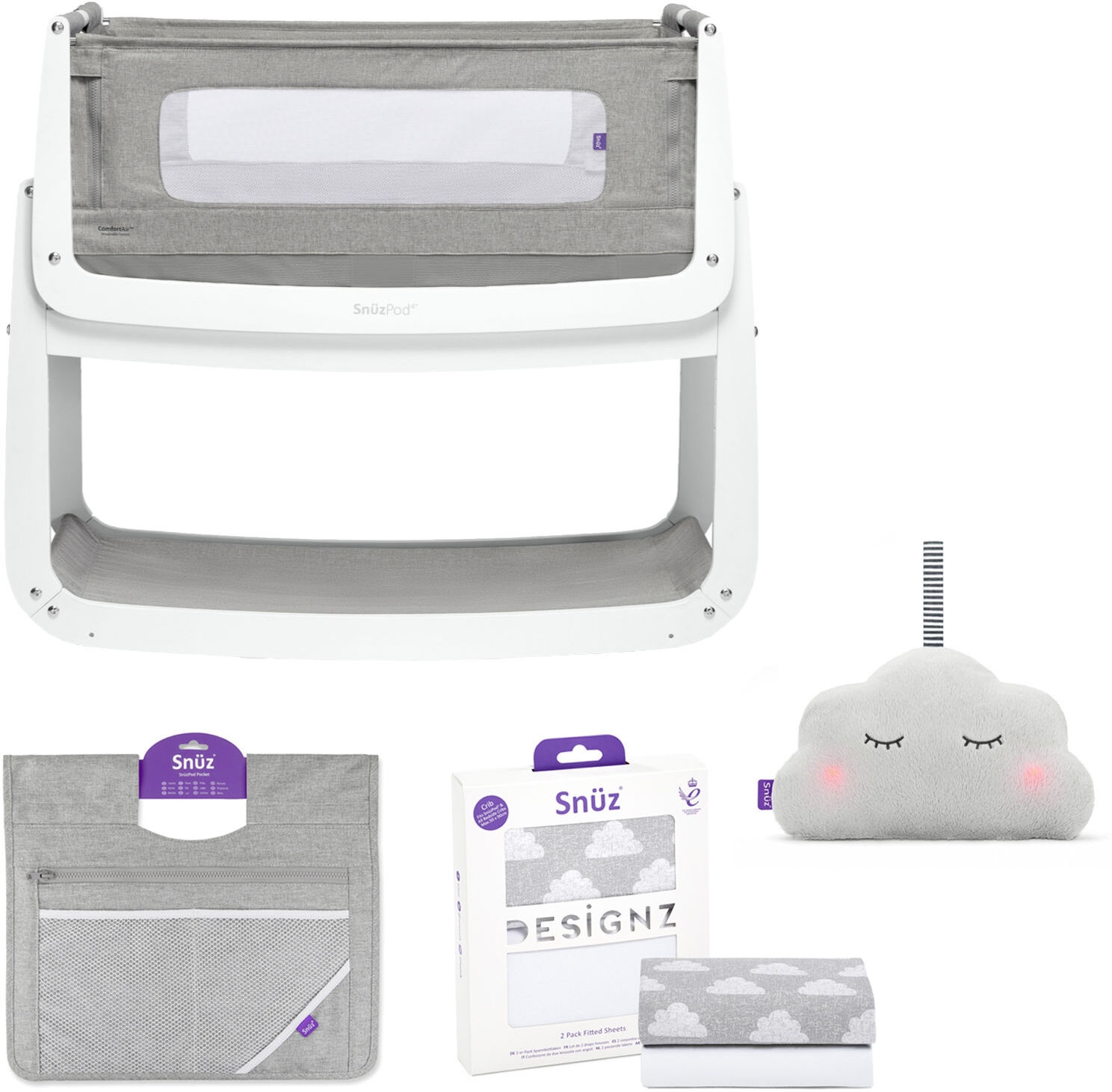 Snuz SnuzPod4 4 Piece Bedside Crib Bundle - Dusk Grey