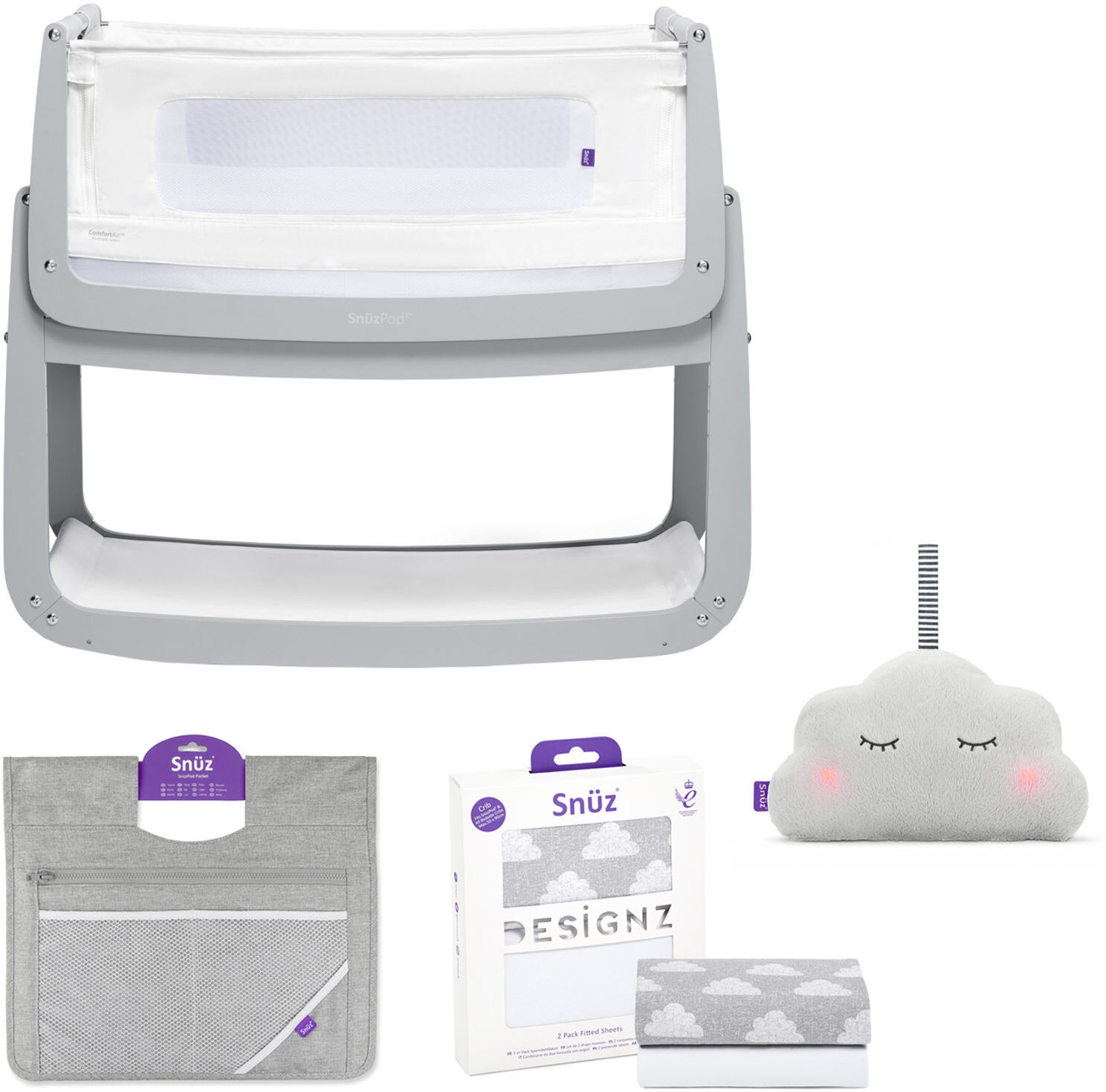 Snuz SnuzPod4 4 Piece Bedside Crib Bundle - Dove Grey