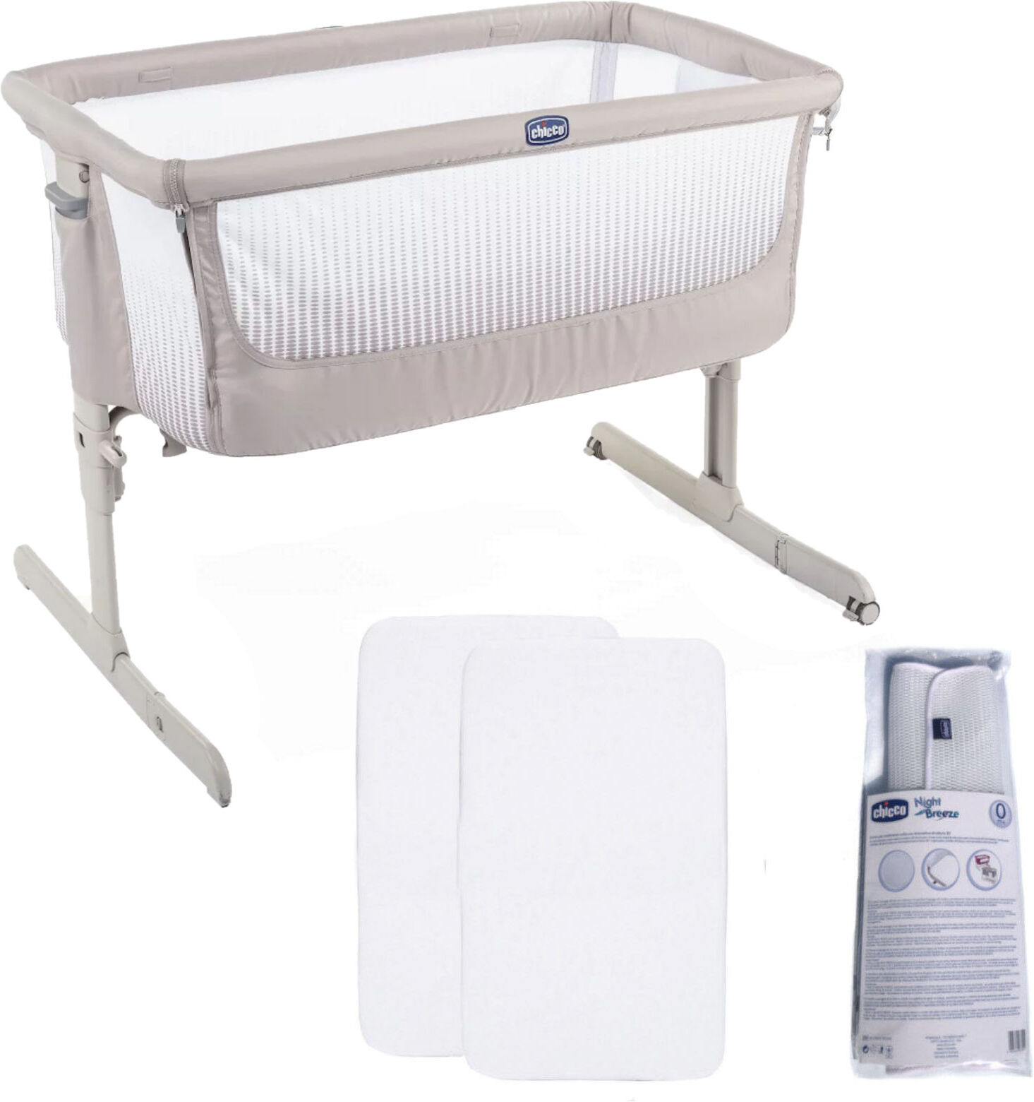 Chicco 4 Piece Next2Me Air 3 in 1 Bedside Crib Bundle - Dark Beige