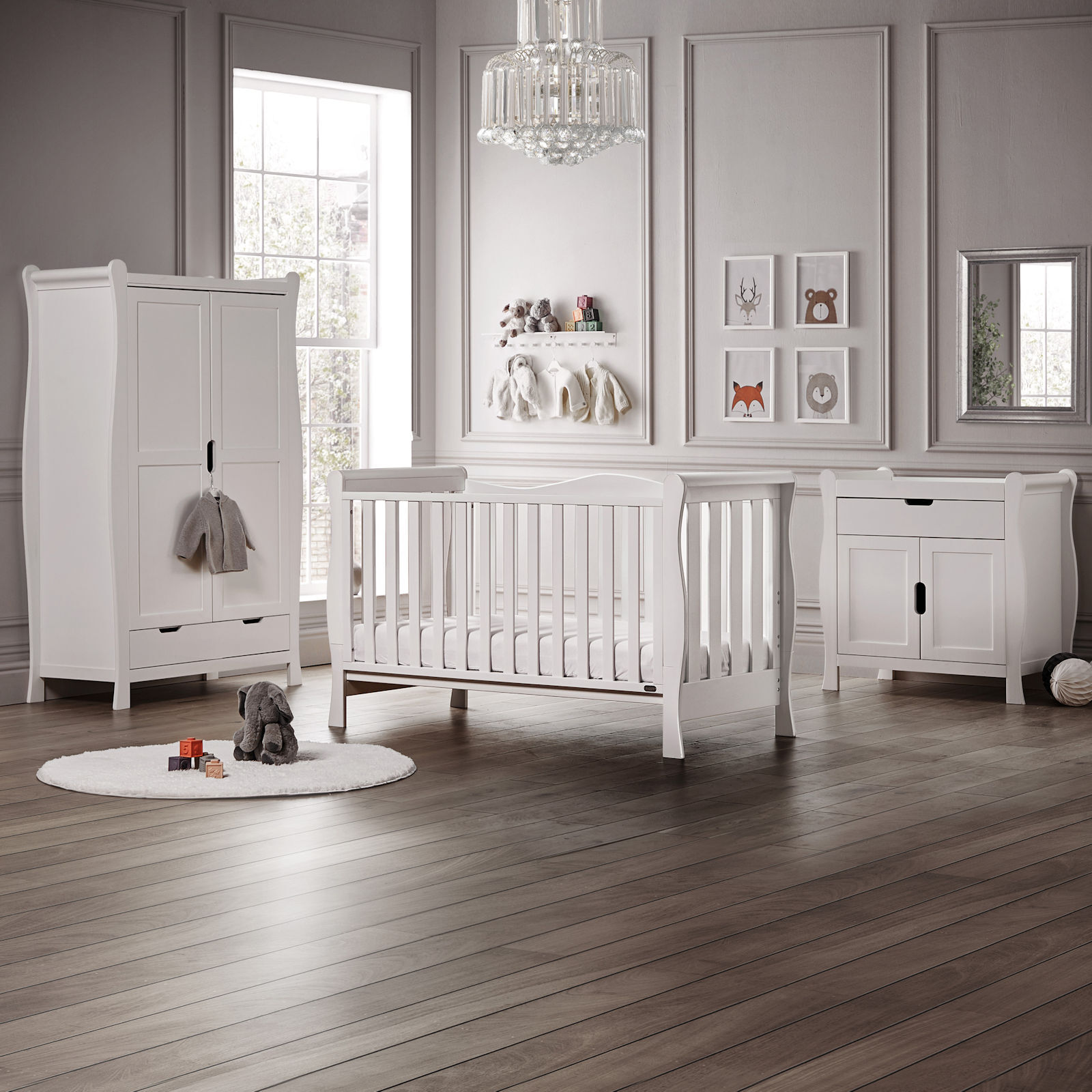 Puggle Prestbury Slatted Luxe Deluxe Sleigh 5pc Nursery Furniture Set - White