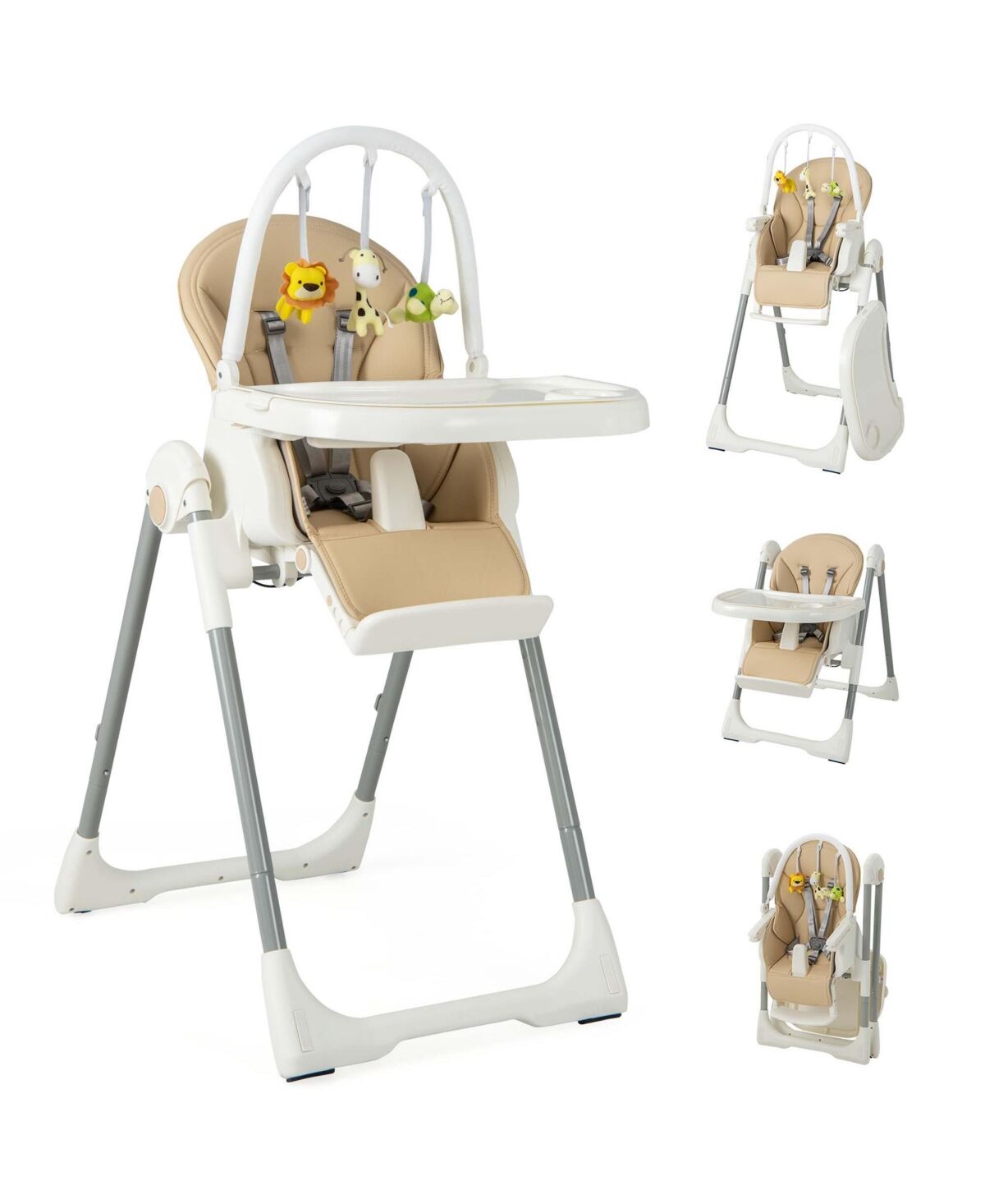 Costway Foldable Baby High Chair with 7 Adjustable Heights & Free Toys Bar for Fun - Yellow