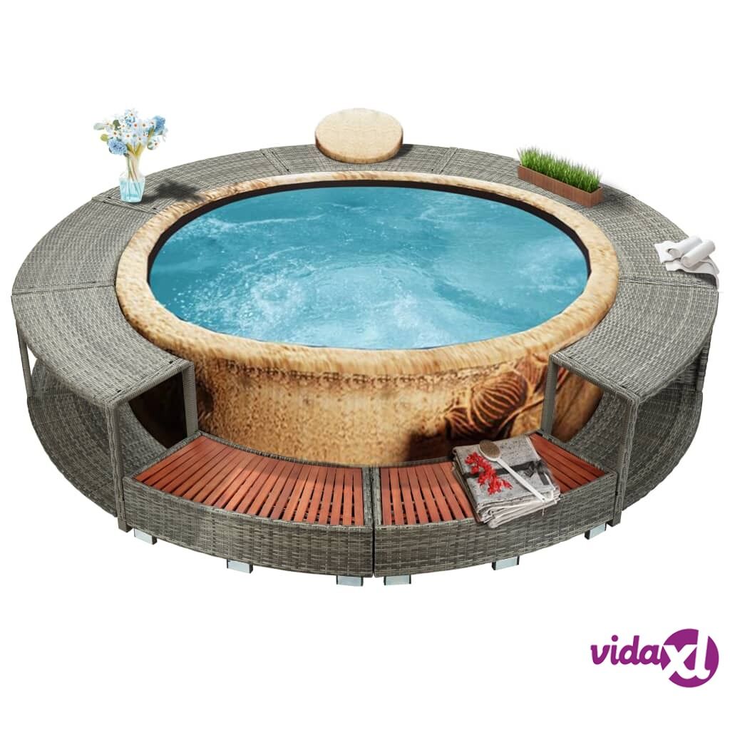 vidaXL Spa Surround Grey Poly Rattan