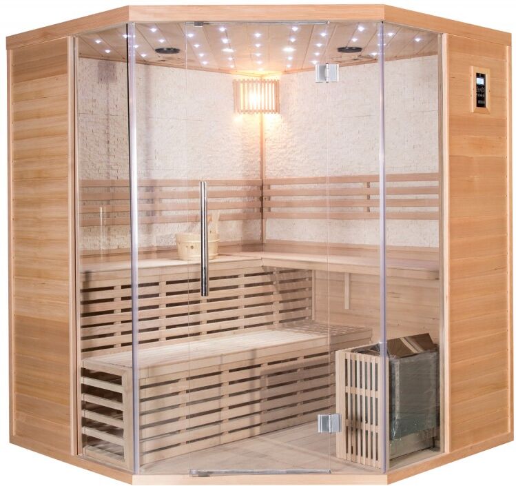 SNÖ Sauna traditionnel d'angle LUXE 4-5 places SNÖ + poêle SAWO 8000W