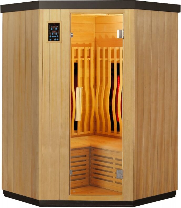 SNÖ Sauna d'angle infrarouge chauffages carbone et full spectrum Vertical Black 2000W 2-3 places - SNÖ