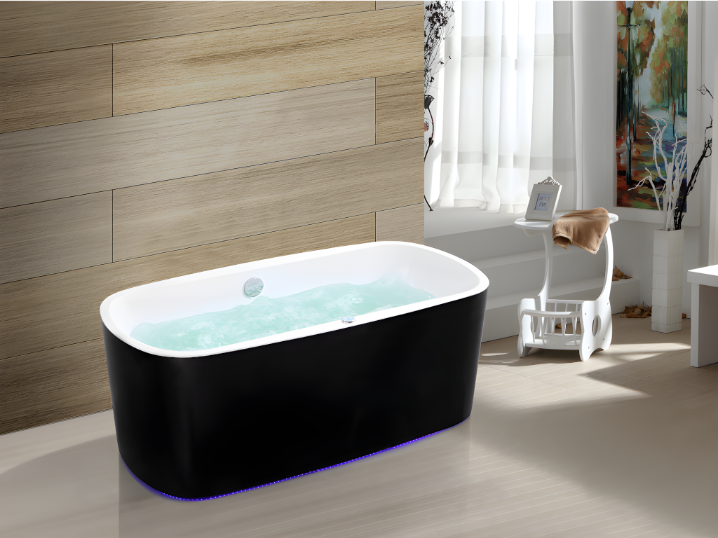 Vente-unique.ch LED-Whirlpool Badewanne SIRGAO - 1 Person - 155 L - Schwarz