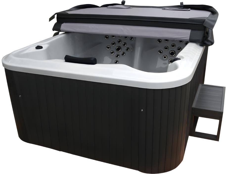 Vente-unique.ch Whirlpool 3 Personen FIDJI V + Abdeckung & Treppe - B200 x T160 x H80 cm - BALBOA-System - Perlweiß