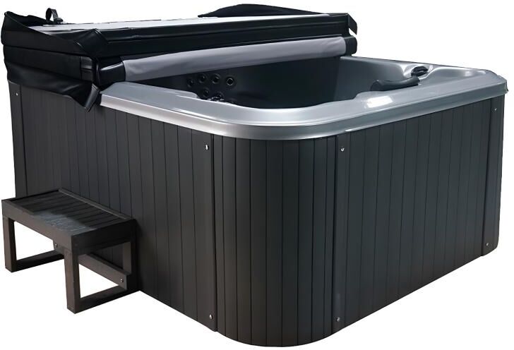 Vente-unique.ch Whirlpool 3 Personen FIDJI V + Abdeckung & Treppe - B200 x T160 x H80 cm - BALBOA-System - Silberfarben