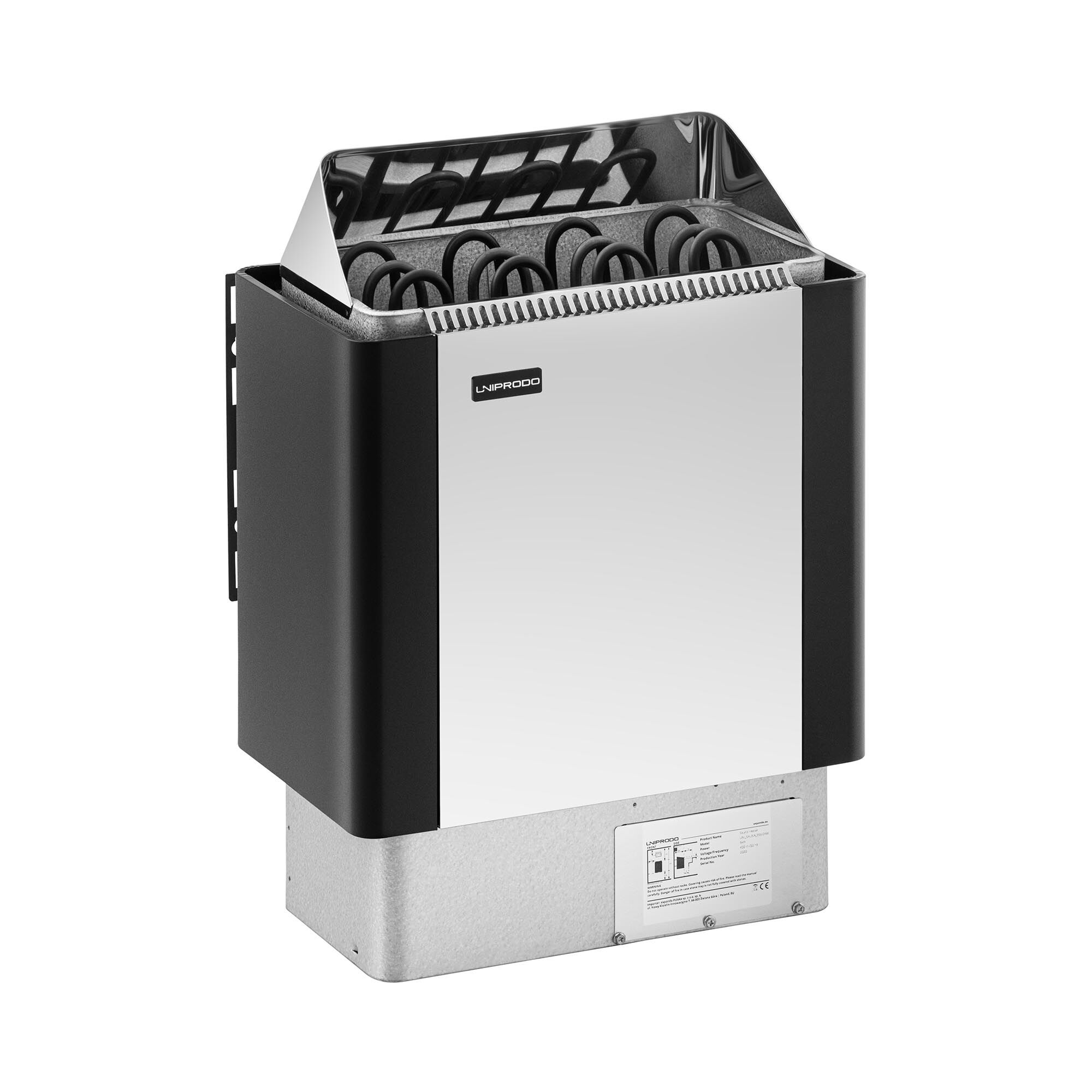 Uniprodo Saunaofen - 6 kW - 30 bis 110 °C - Edelstahlblende