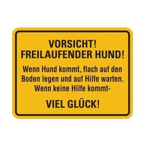 Hinweisschild, Vorsicht! Freilaufender Hund!, Aluminium, 150 x 200 mm - 200x150x0.45 mm Aluminium geprägt