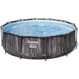 Bestway Steel Pro MAX™ Solo Pool ohne Zubehör Ø 366 x 100 cm, Holz-Optik (Mooreiche), rund - Grau