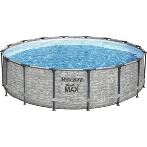 Bestway Steel Pro MAX™ Solo Pool ohne Zubehör Ø 488 x 122 cm, Steinwand-Optik (Cremegrau), rund - Grau