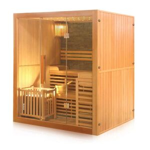 Dewello® Finnische Traditionelle Sauna SARNIA PLUS 180cm x 140cm inkl. 6 KW Harvia Ofen, inkl.  Aufguss-Set, Sanduhr, Thermometer