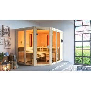 Karibu Kombi-Sauna Ava inkl. Infrarotstrahler Saunaofen:Ofen 9 kW Bio externe Strg Easy Größe:B 231 x T 196 cm Ausführung:ohne Dachkranz