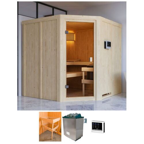 KARIBU Sauna „Koska“ Saunen mit Ofen 9 kW Bio mit ext. Strg. beige (natur) Saunen