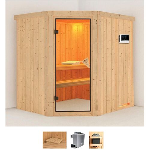 KARIBU Sauna „Stine“ Saunen 9 KW-Ofen mit externer Steuerung beige (naturbelassen) Saunen