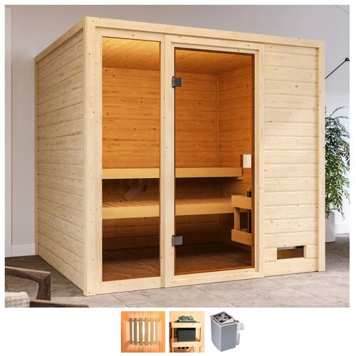 WELLTIME Sauna „Jackie“ Saunen 9-kW-Ofen mit int. Steuerung beige (naturbelassen) Saunen