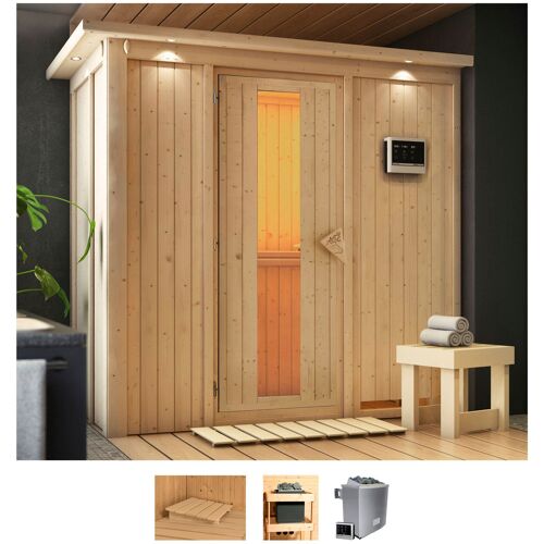 KARIBU Sauna „Vada“ Saunen 9 KW-Ofen mit externer Steuerung beige (naturbelassen) Saunen