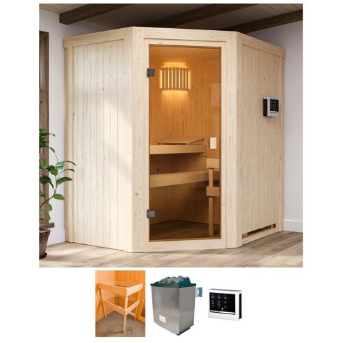 KARIBU Sauna „Fausin“ Saunen mit Ofen 9 kW Bio mit ext. Strg. beige (natur) Saunen