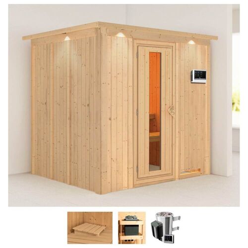 KARIBU Sauna „Dima“ Saunen 3,6-kW-Plug & Play Ofen mit externer Steuerung beige (naturbelassen) Saunen
