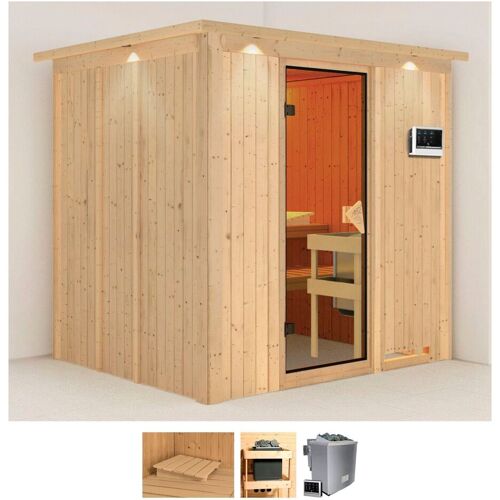 KARIBU Sauna „Solida“ Saunen 9 KW-Ofen mit externer Steuerung beige (naturbelassen) Saunen