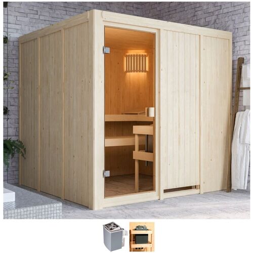 WELLTIME Sauna „Omari“ Saunen 9-kW-Ofen mit int. Steuerung beige (naturbelassen) Saunen