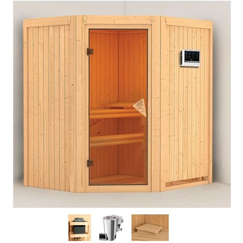 KARIBU Sauna „Tomke“ Saunen 3,6-kW-Bio-Plug & Play Ofen mit externer Steuerung beige (naturbelassen) Saunen