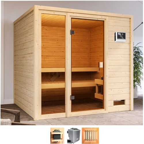 WELLTIME Sauna „Jackie“ Saunen 9-kW-Ofen mit ext. Steuerung beige (naturbelassen) Saunen