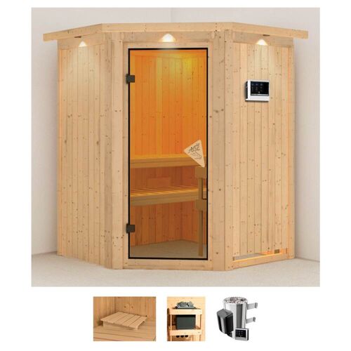 KARIBU Sauna „Nanna“ Saunen 3,6-kW-Plug & Play Ofen mit externer Steuerung beige (naturbelassen) Saunen