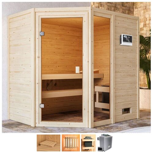 WELLTIME Sauna „Josie“ Saunen 9-kW-Ofen mit ext. Steuerung beige (naturbelassen) Saunen