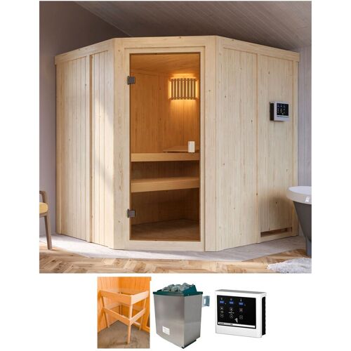 KARIBU Sauna „Bogo“ Saunen mit Ofen 9 kW ext. Strg. Easy beige (natur) Saunen