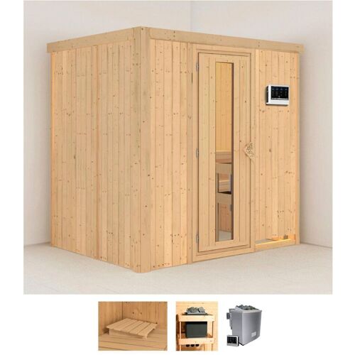 KARIBU Sauna „Bedine“ Saunen 9 KW-Bio-Ofen mit externer Steuerung beige (naturbelassen) Saunen