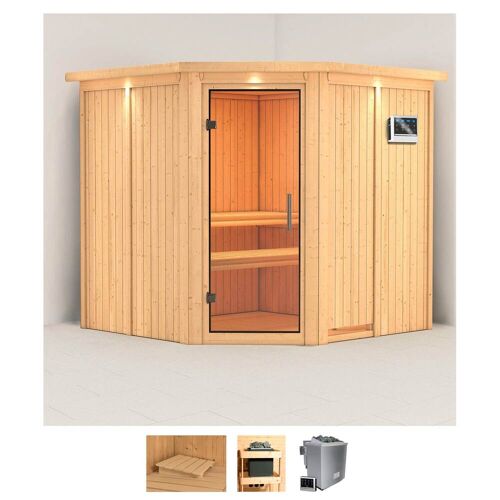 KARIBU Sauna „Jarla“ Saunen 9-kW-Bio-Ofen mit externer Steuerung beige (naturbelassen) Saunen