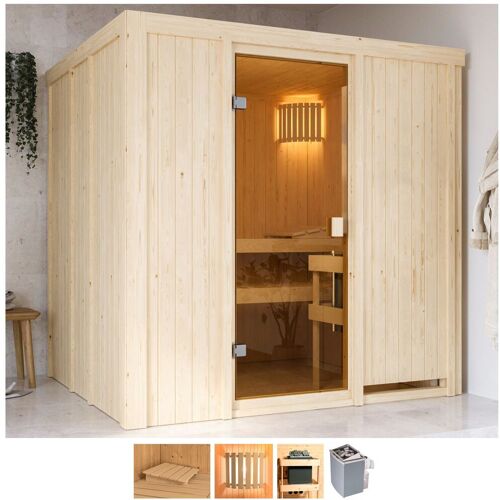 WELLTIME Sauna „Gelsa“ Saunen 4,5-kW-Ofen mit int. Steuerung beige (naturbelassen) Saunen