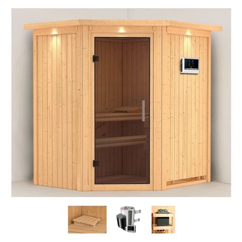 KARIBU Sauna „Tomke“ Saunen 3,6-kW-Plug & Play Ofen mit externer Steuerung beige (naturbelassen) Saunen