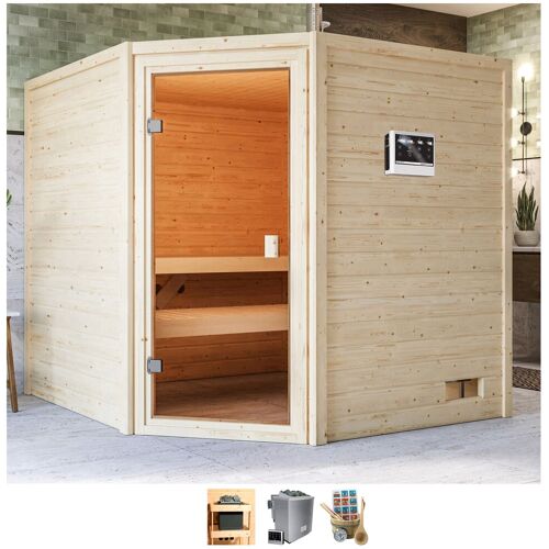 WELLTIME Sauna „Tami“ Saunen 4,5-kW-Bio-Ofen mit ext. Steuerung beige (naturbelassen) Saunen