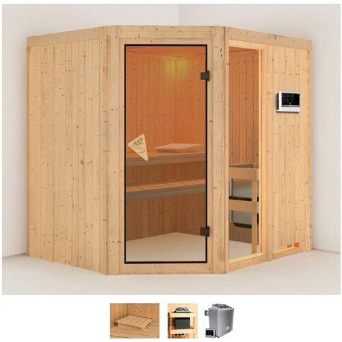 KARIBU Sauna „Frigga 2“ Saunen 9-kW-Ofen mit externer Steuerung beige (naturbelassen) Saunen