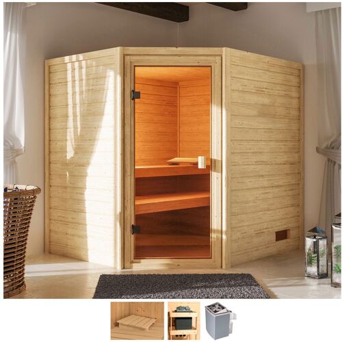 WELLTIME Sauna „Trixi“ Saunen 4,5-kW-Ofen mit int. Steuerung beige (naturbelassen) Saunen