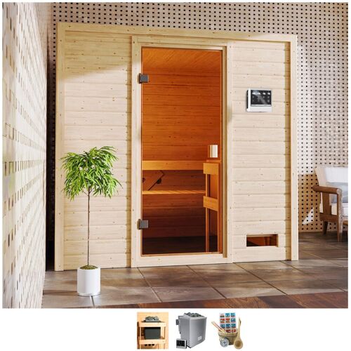 WELLTIME Sauna „Ricky“ Saunen 4,5-kW-Bio-Ofen mit ext. Steuerung beige (naturbelassen) Saunen