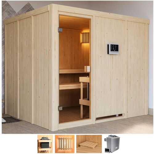 WELLTIME Sauna „Nando“ Saunen 9-kW-Ofen mit ext. Steuerung beige (naturbelassen) Saunen