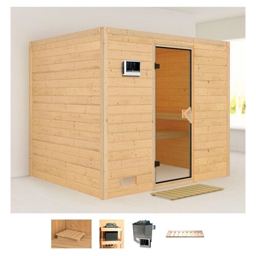 KARIBU Sauna „Soraja“ Saunen 9-kW-Ofen mit externer Steuerung beige (naturbelassen) Saunen