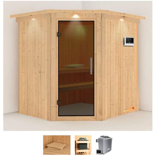 KARIBU Sauna „Stine“ Saunen 9 KW-Ofen mit externer Steuerung beige (naturbelassen) Saunen