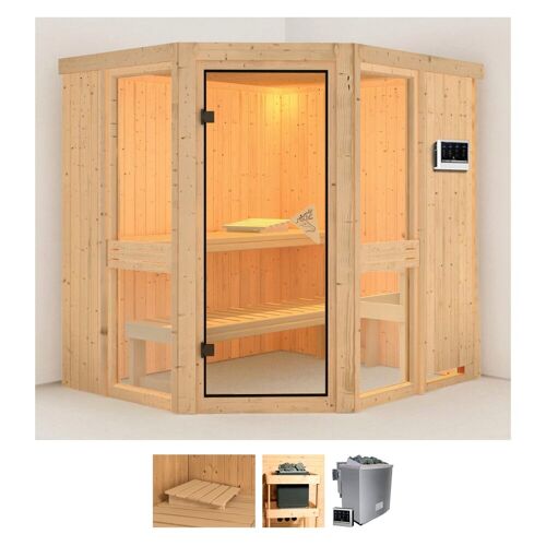 KARIBU Sauna „Aline 1“ Saunen 9-kW-Bio-Ofen mit externer Steuerung beige (naturbelassen) Saunen